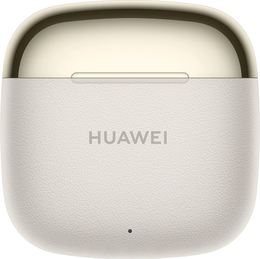 White Huawei wireless earbuds case with visible brand logo