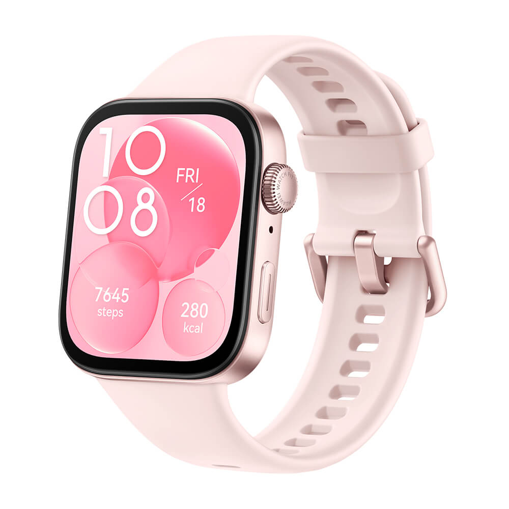 Smartwatch with a pink strap on a white background