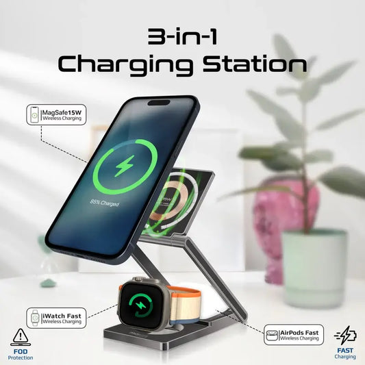 LucidFold-Trio 3-in-1 Ultra-Slim Transparent Foldable MagSafe Wireless Charging Station
