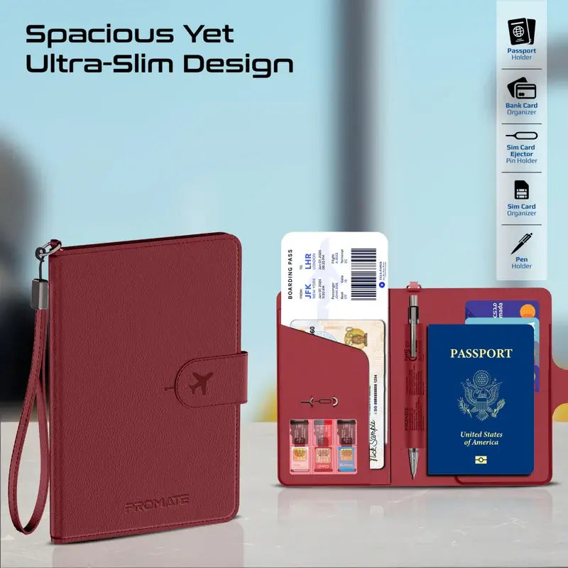 PassMate Burgundy Smart Leather Passport Holder
