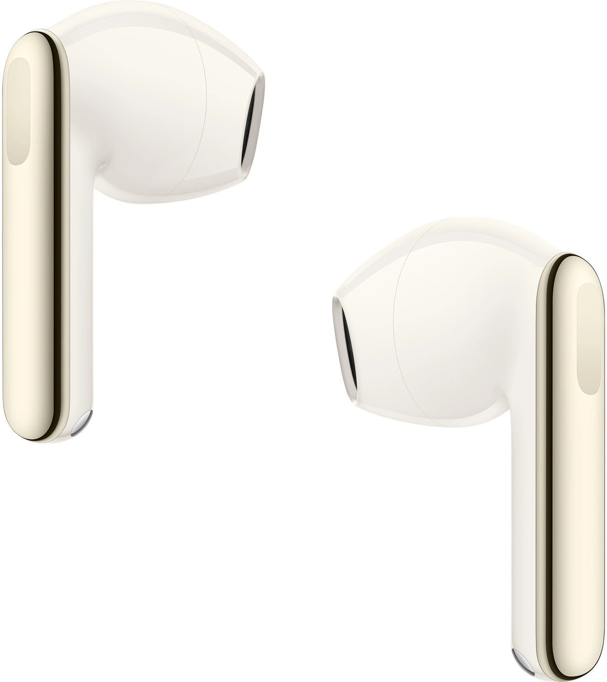 White wireless earbuds on a white background