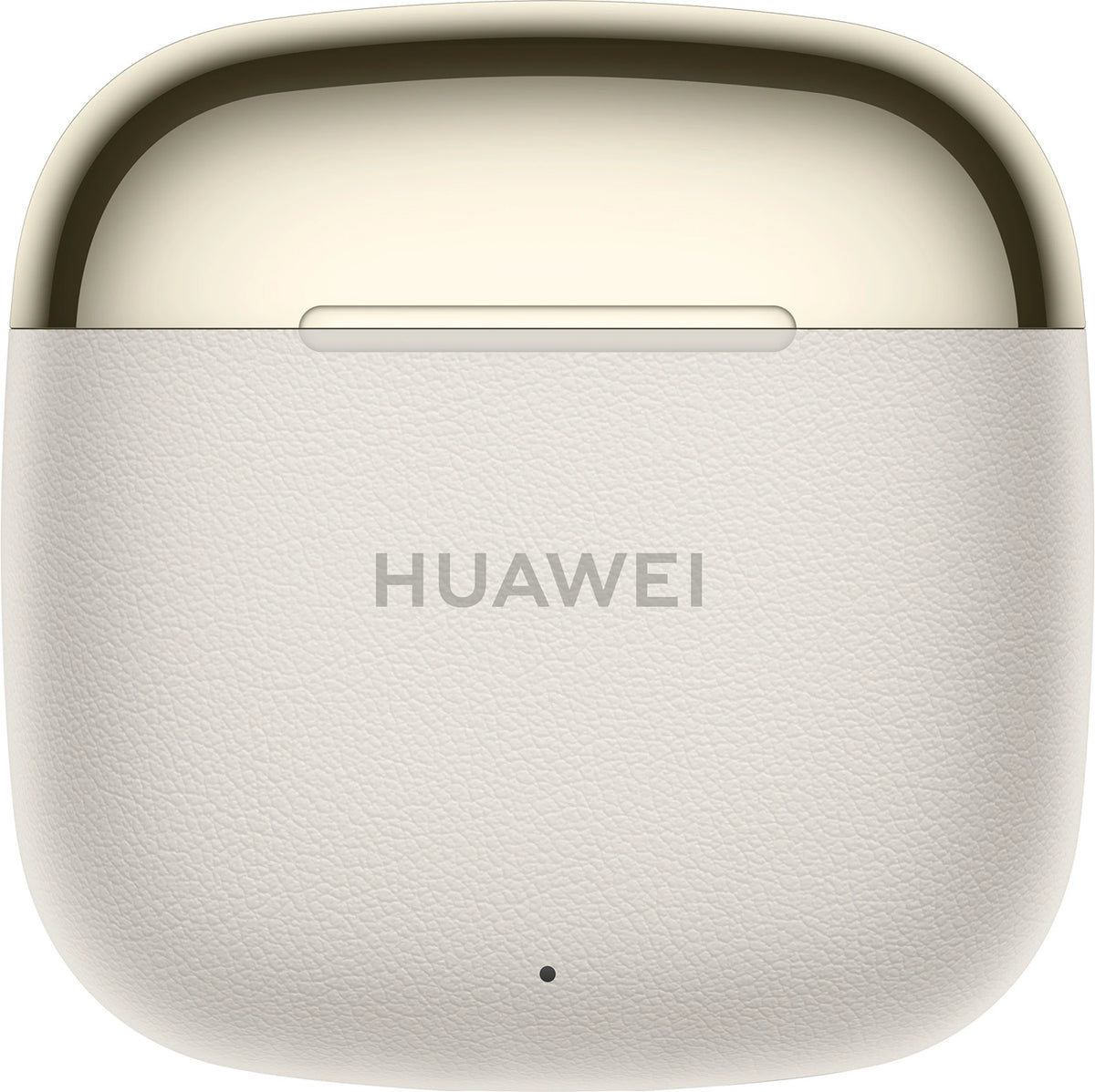 White Huawei wireless earbuds case with visible brand logo