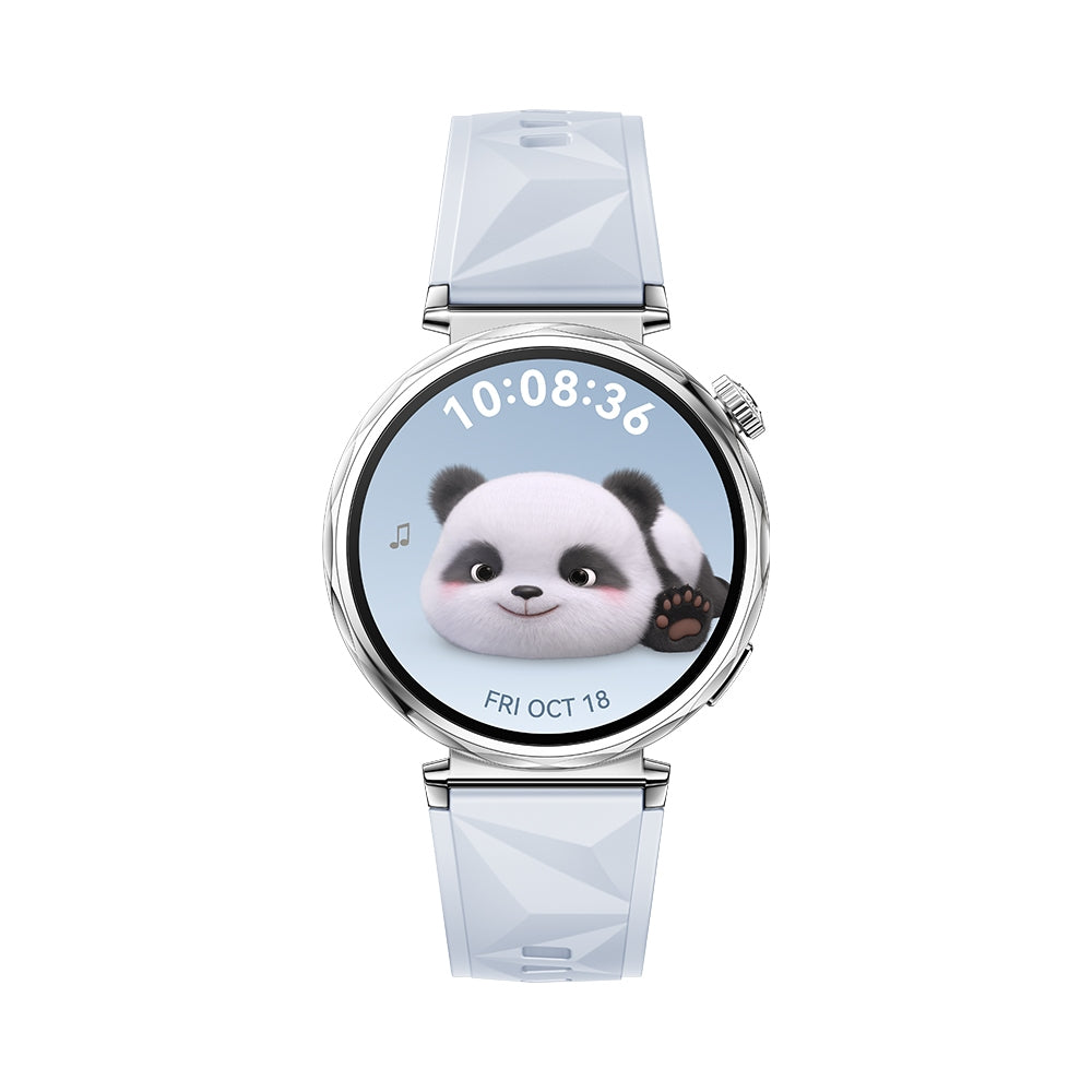 Smartwatch with a panda-themed display on a white background