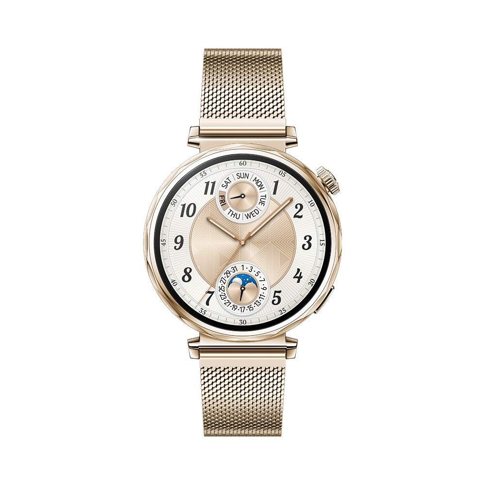 Gold watch with detailed face on a white background