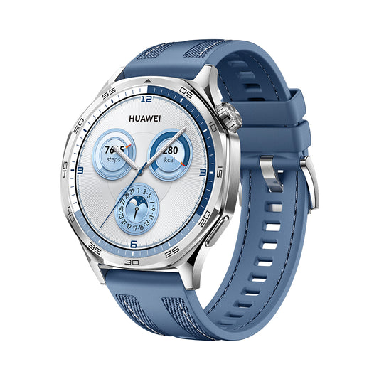 Blue Huawei smartwatch on a white background