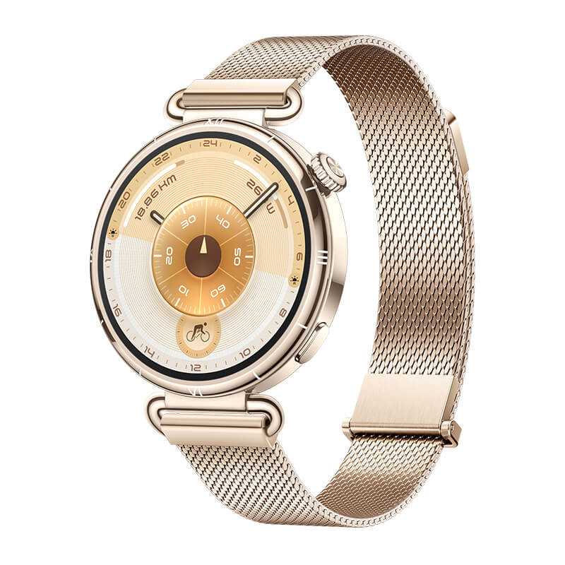 Gold watch with a detailed face on a white background