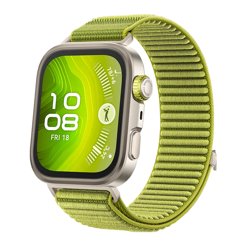 Smartwatch with a green band on a white background