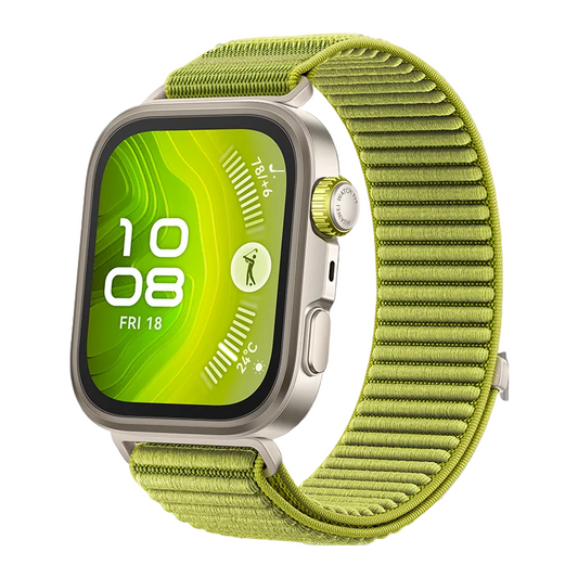 Smartwatch with a green band on a white background