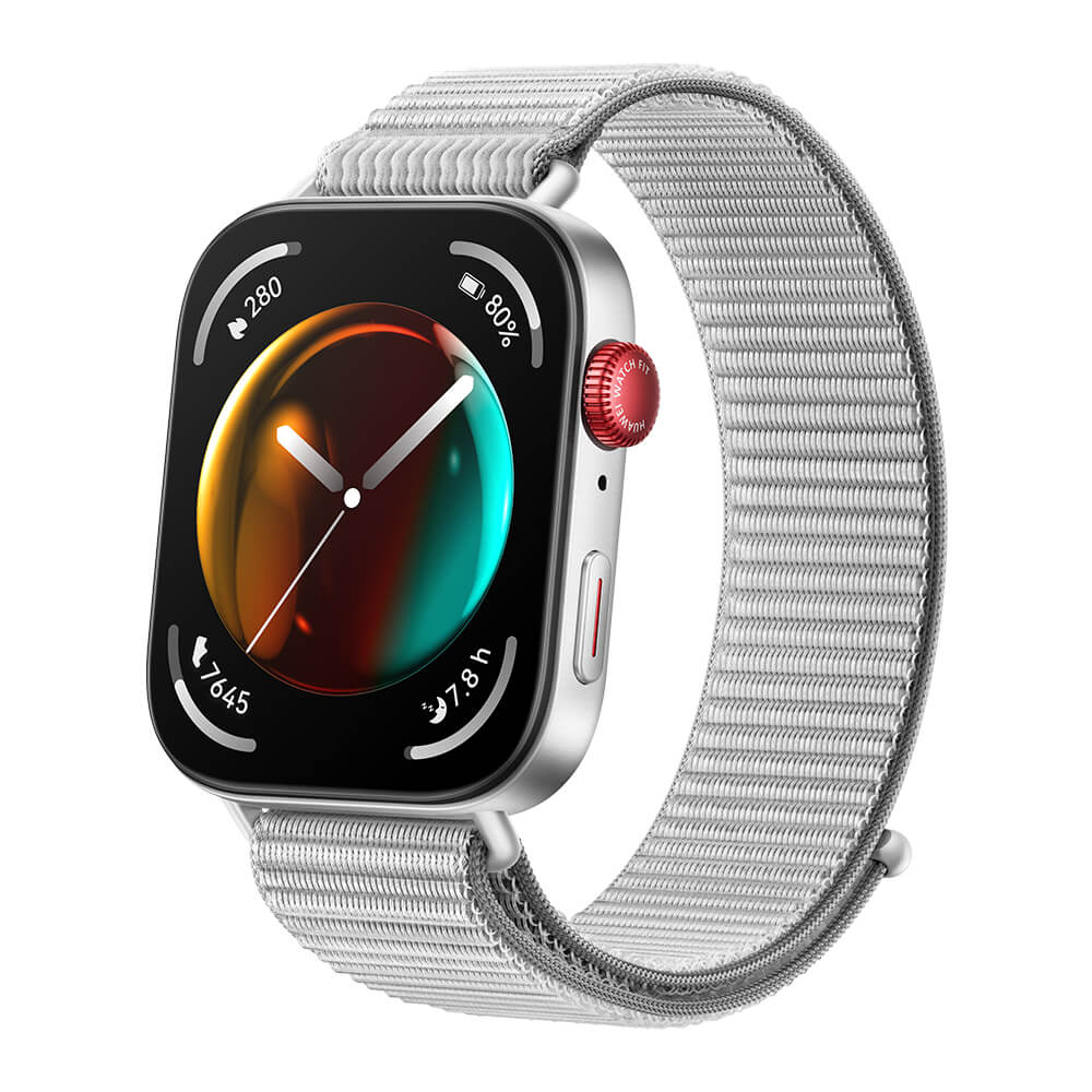 Smartwatch with a silver mesh band on a white background