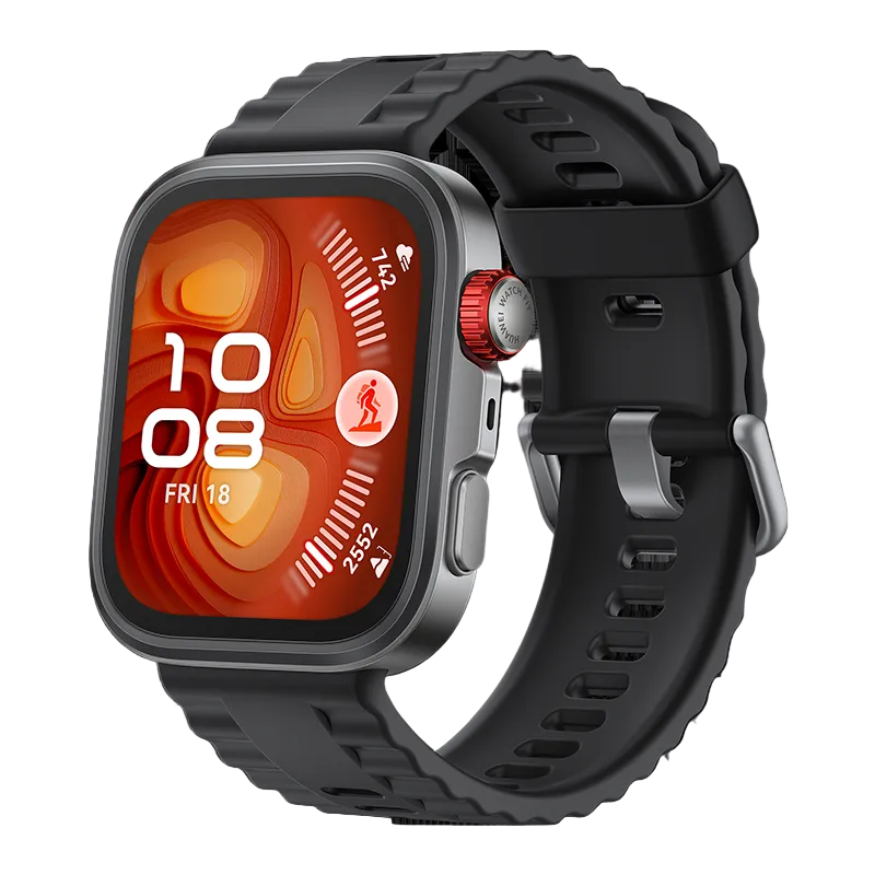 Smartwatch with a black band on a white background