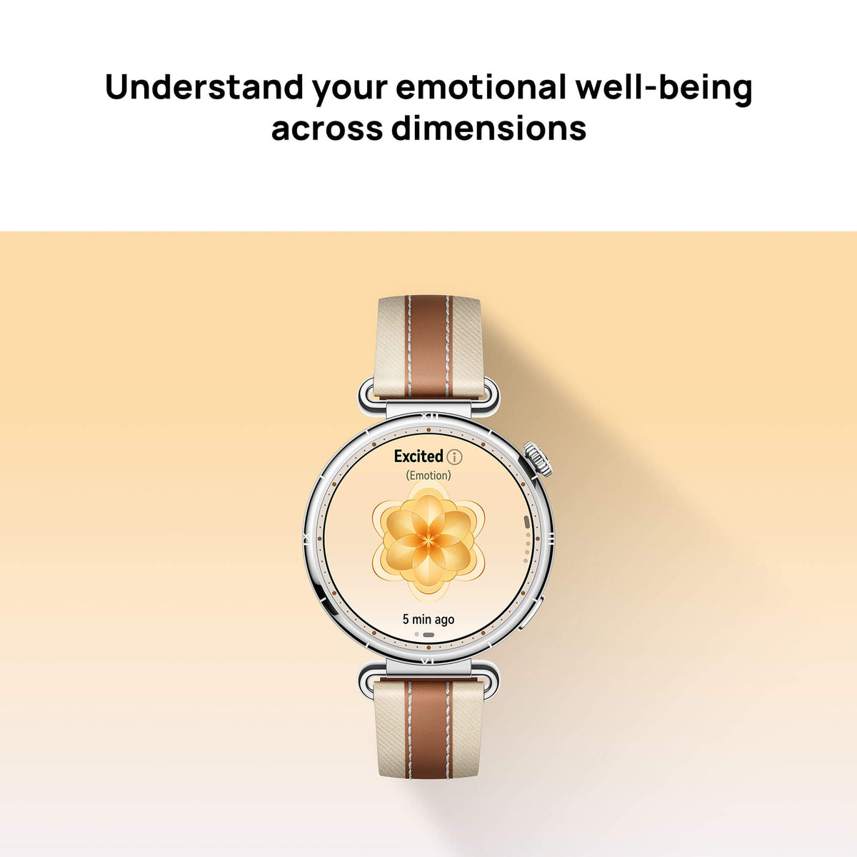 Smartwatch with a floral design on the screen against a gradient background