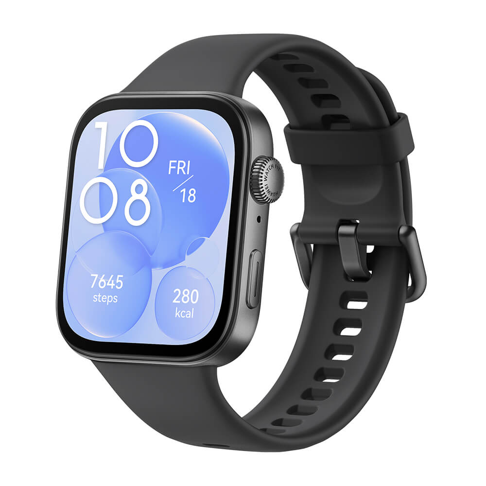 Smartwatch with a black band on a white background