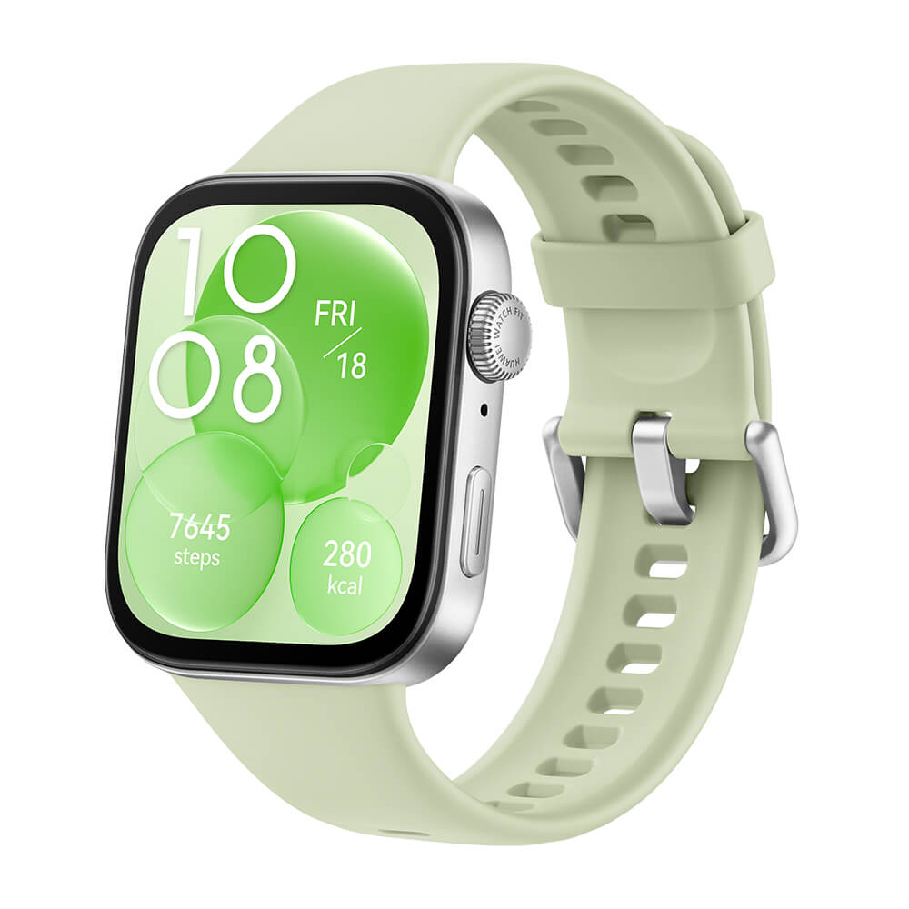Smartwatch with a light green band on a white background