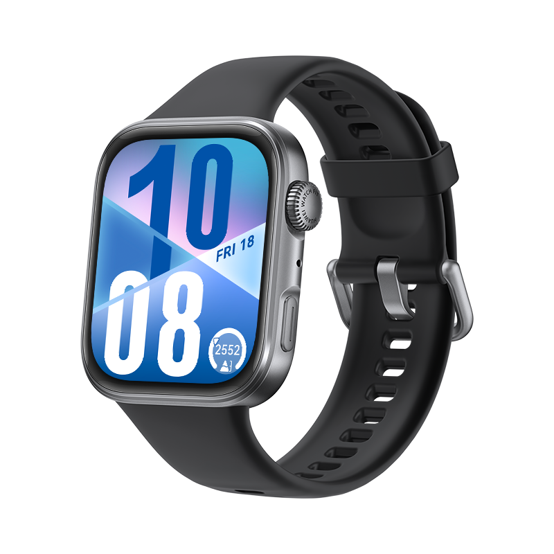 Smartwatch with a black band on a white background