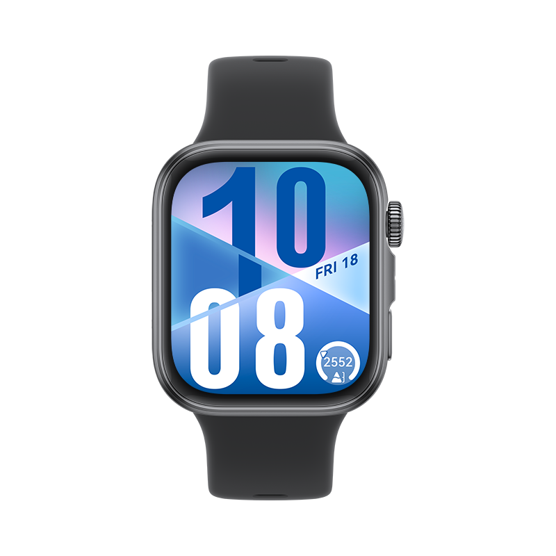 Smartwatch with a black band on a white background