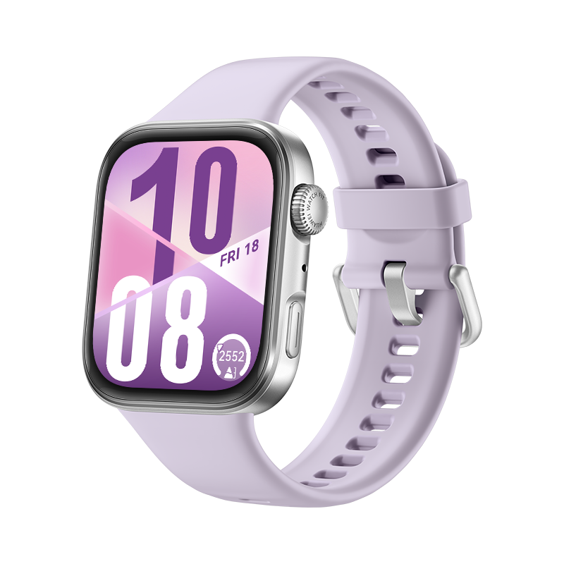 Smartwatch with a purple band on a white background