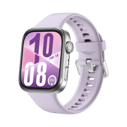 Smartwatch with a purple band on a white background