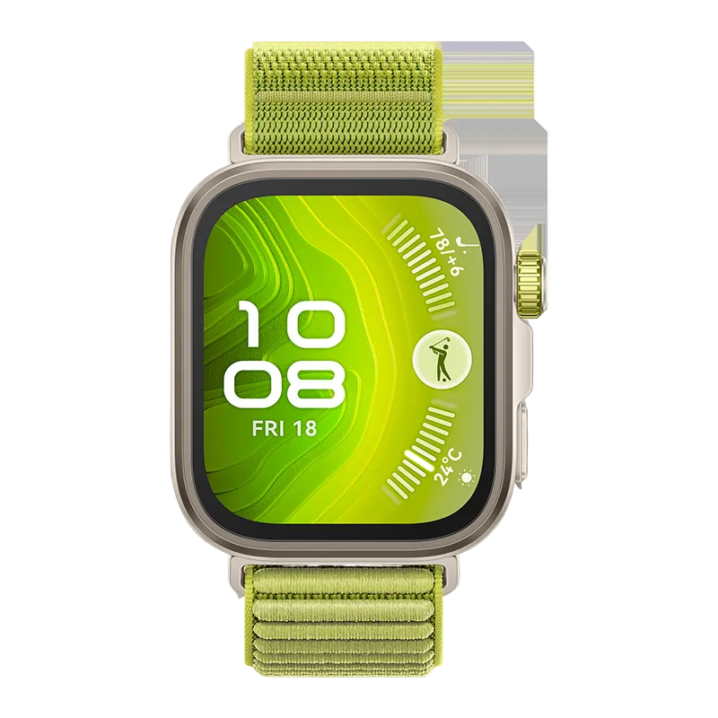Smartwatch with a green strap on a white background