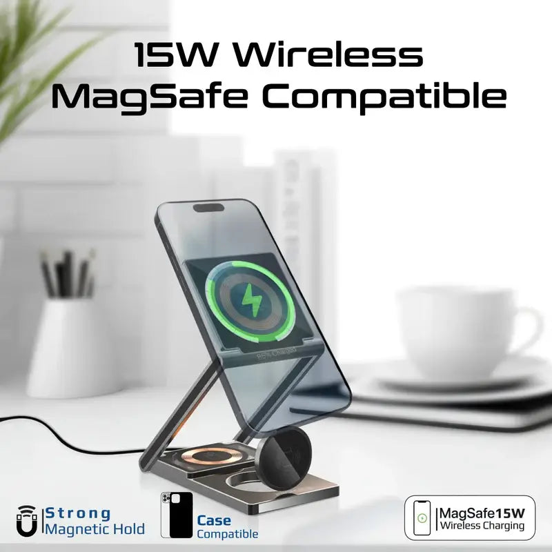 LucidFold-Trio 3-in-1 Ultra-Slim Transparent Foldable MagSafe Wireless Charging Station