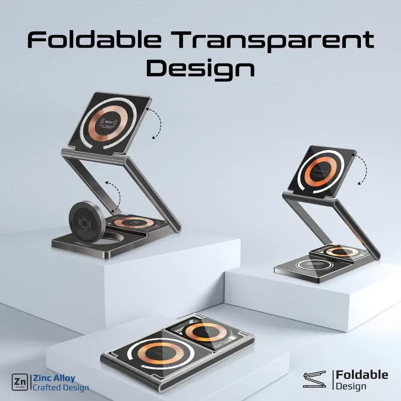 LucidFold-Trio 3-in-1 Ultra-Slim Transparent Foldable MagSafe Wireless Charging Station