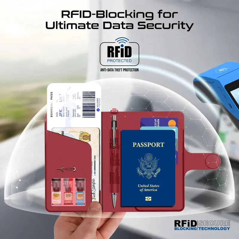 PassMate Burgundy Smart Leather Passport Holder