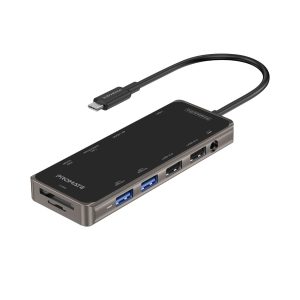PrimeHub-Pro, USB C Hub Dock- 11 in 1 Dock, Type C Hub Adapter with 4K Hdmi, Vga, 100Mbps Rj45 USB Ethernet Adapter, 4 USB 3.0, 100W USB-C, 3.5Mm Aux Audio, Tf/Sd Card Reader for Mac/Pc Ports