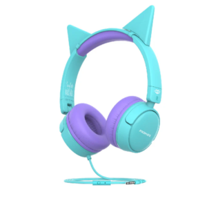Jewel, Kids Headphones, HD Stereo On-Ear Wired Headset with Safe Volume Limited 85dB to 95dB, Detachable Cat Ears, AUX Share-Port, Foldable Headband and Built-In Mic