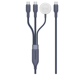 Promate Fusion-CCW Multi-Device Charging Cable with Dual PD100W USB-C Outputs, Apple Watch Charger, 480Mbps,Nylon Braided Design, 140cm Cable Length, Universal Compatibility