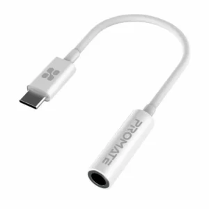 Promate AUXLink-C White USB-C to 3.5mm Adapter, Dynamic Stereo USB Type-C to 3.5mm Aux Microphone Connector Cable Adapter with High Definition Sound for UBC-C Devices, Music and Calls