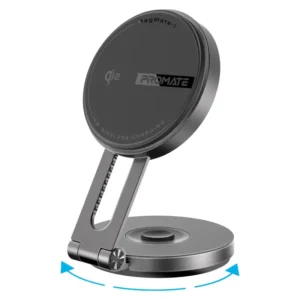 MagMate-1 Promate Qi2 Certified Wireless Magnetic Car Charger Mount with 15W MagSafe Compatibility, Car Dashboard & LCD Screen Support, Adjustable Rotatable Swing Arm, Cradleless 360° Design, FOD