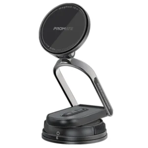 MagNeo-15W Promate Magnetic Car Charging Mount with 15W MagSafe Compatibility, Detachable Body, Locking Mechanism, Adjustable Extendable Arm, FOD Detection, 360° Rotatable Cradle-Free Base