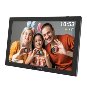 Memoria-10 Black Promate Full HD Digital Photo Frame with 10.1" Touch Screen, Wireless app Control, 16GB Storage, USB/TF Card Support, Dual Speakers, Multi Picture & Video Formats Compatibility