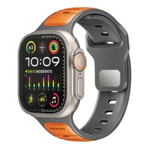 SiliBand-DC Promate Dual-Colour Apple Watch Band with Dust-Proof UV Treated Surface, Rust-Resistant Stainless-Steel Buckle, Durable Silicone Construction