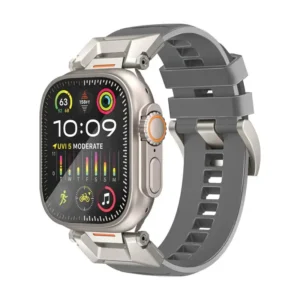 SilicaBand-Pro Promate Adjustable Apple Watch Band with High-Grade SUS 304 Stainless-Steel Connectors and Buckle, Scratch-Resistant Rubber Strap, Universal Compatibility, Strap and Corrosion