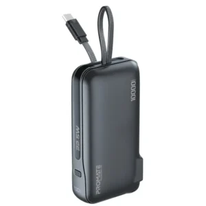 PowerPack-10C Black Promate Dual-Mode AC/DC Charger and 10000mAh Power Bank with 20W USB-C Port, Built-In USB-C Cable, 22.5W USB-A Quick Charge, Digital Display, and Multi-Protection System for Safe