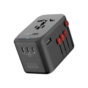 TripMate-GaN100 Promate Travel Adapter, Universal GaN Charge Adapter with 2000W AC Socket, 100W Four USB-C Power Delivery Ports, QC 3.0 Port, Auto-Resetting Fuse and Surge Protect for iPhone 15